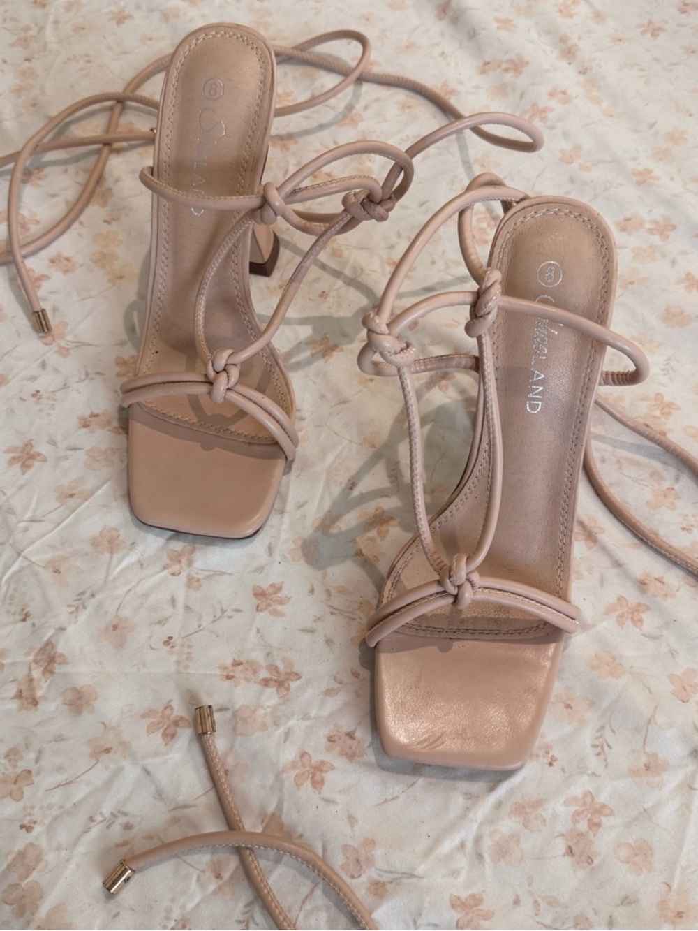 Nude Strappy Lace-Up Women's Heeled Sandals